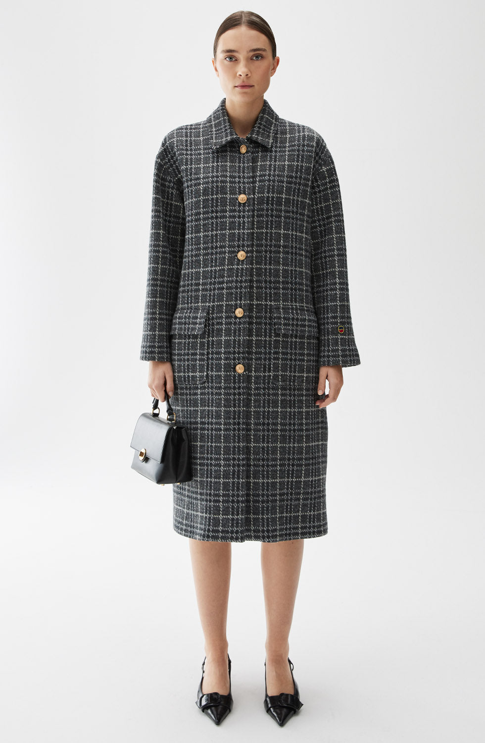 Bibi Coat Grey Melange Check