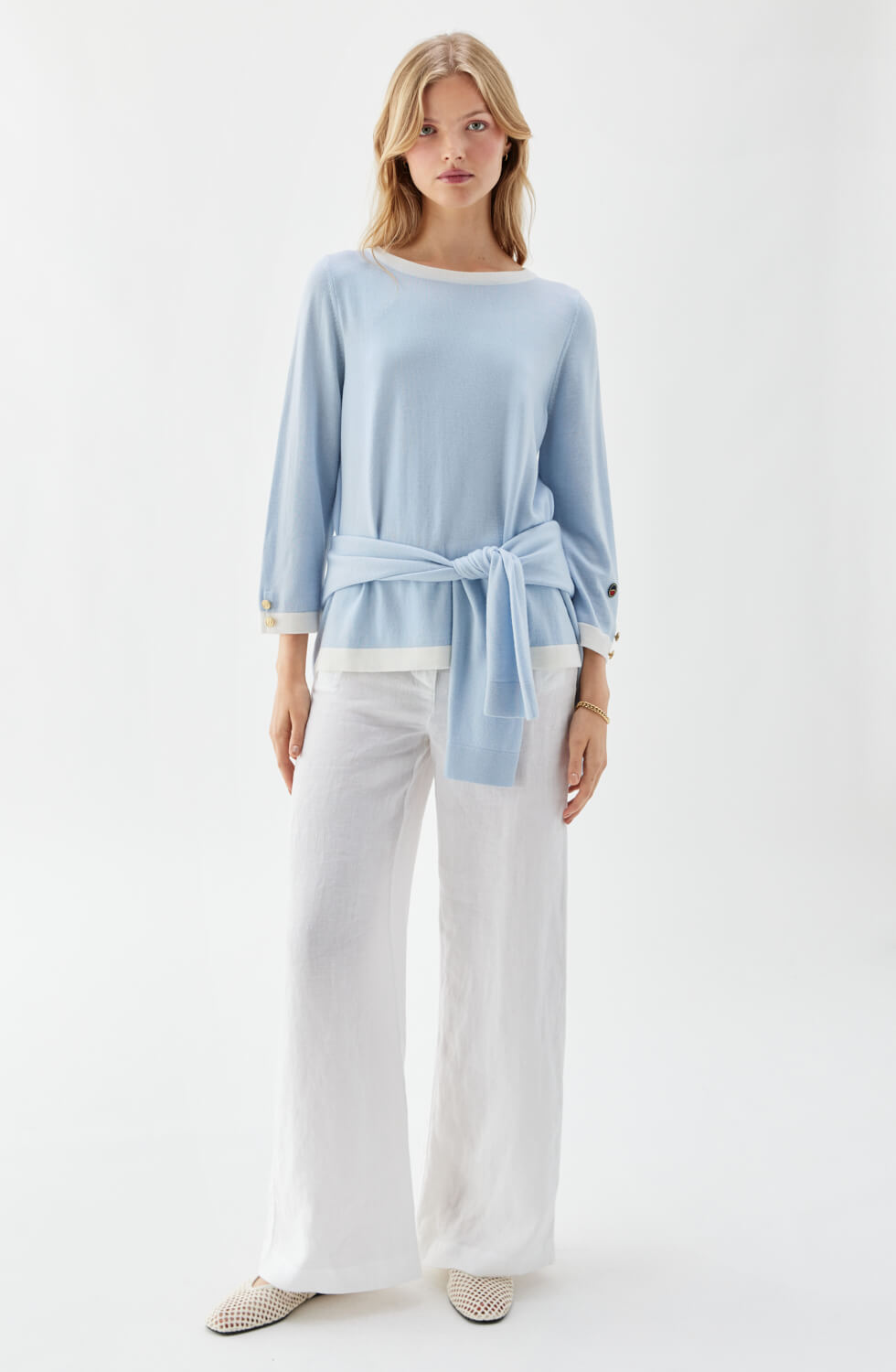 Helen Top Ice Blue/Ecru