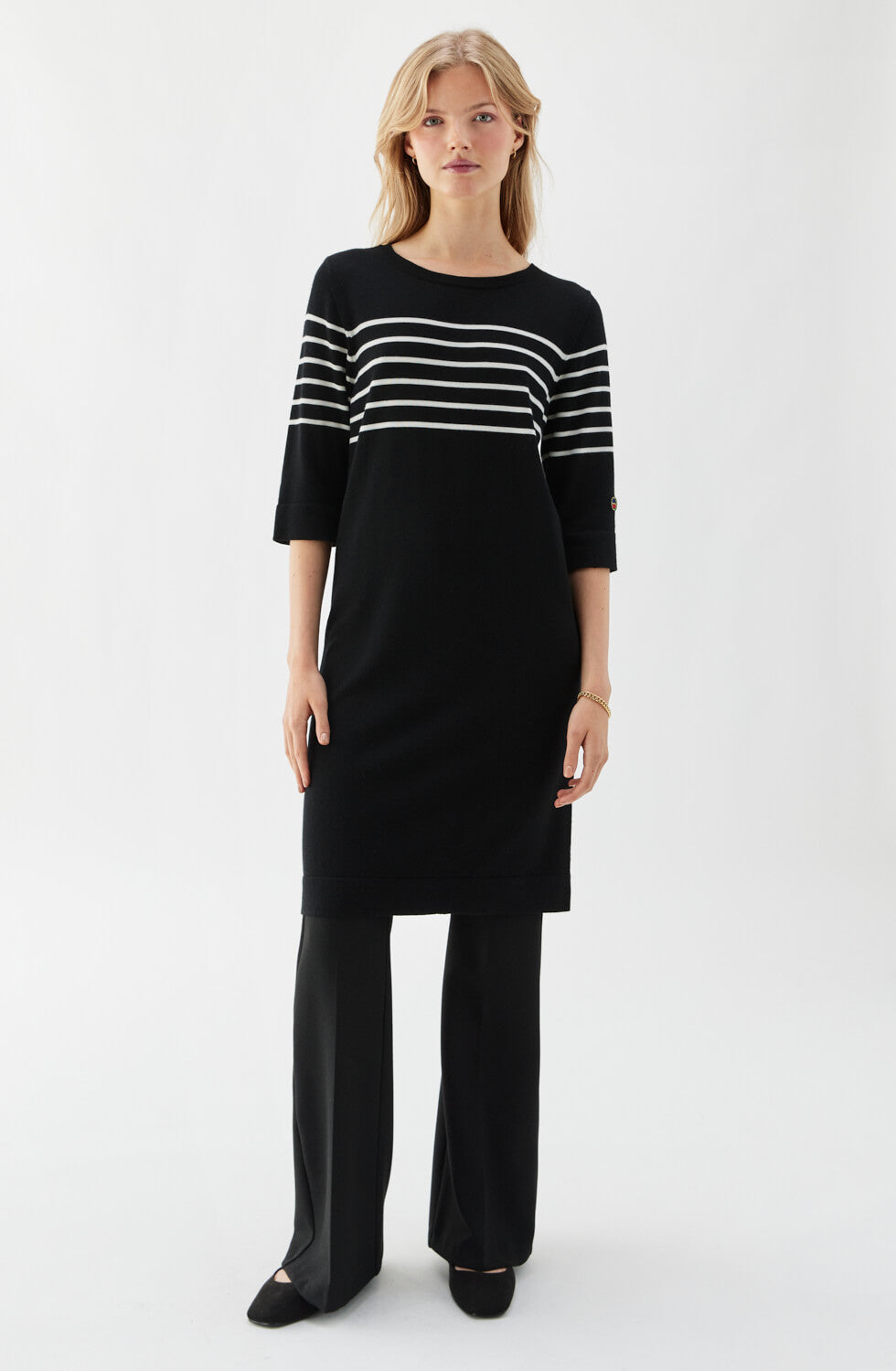 Nour Striped Dress Black/Ecru