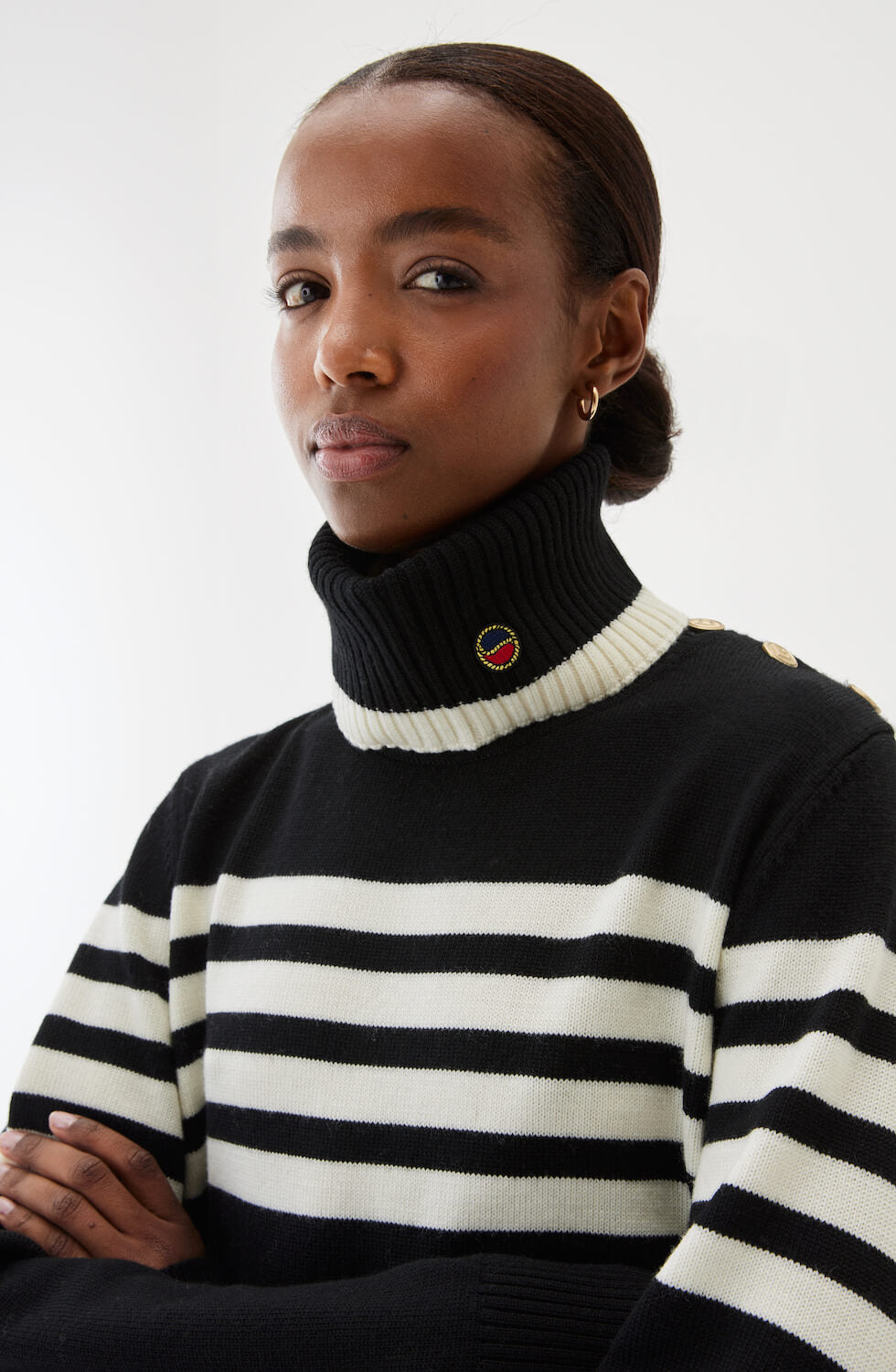 Ornella Striped Collar Black/Ecru